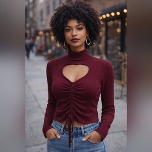 Hooked Up by IOT Burgundy Long Sleeve Top